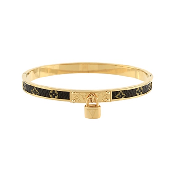 Lock & Patterned Clover Bangle Bracelet - Picture 2 of 2